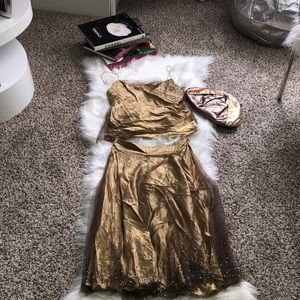 Skirt set with mesh and pearls